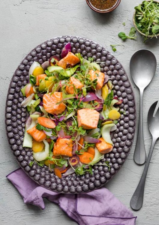 Paistettua lohta, Teriyaki-kastike ja wokkivihanneksia